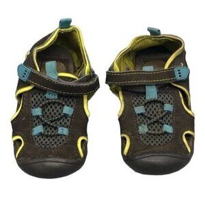 charter's brown yellow blue hook & loop kid sandal size 5 READ